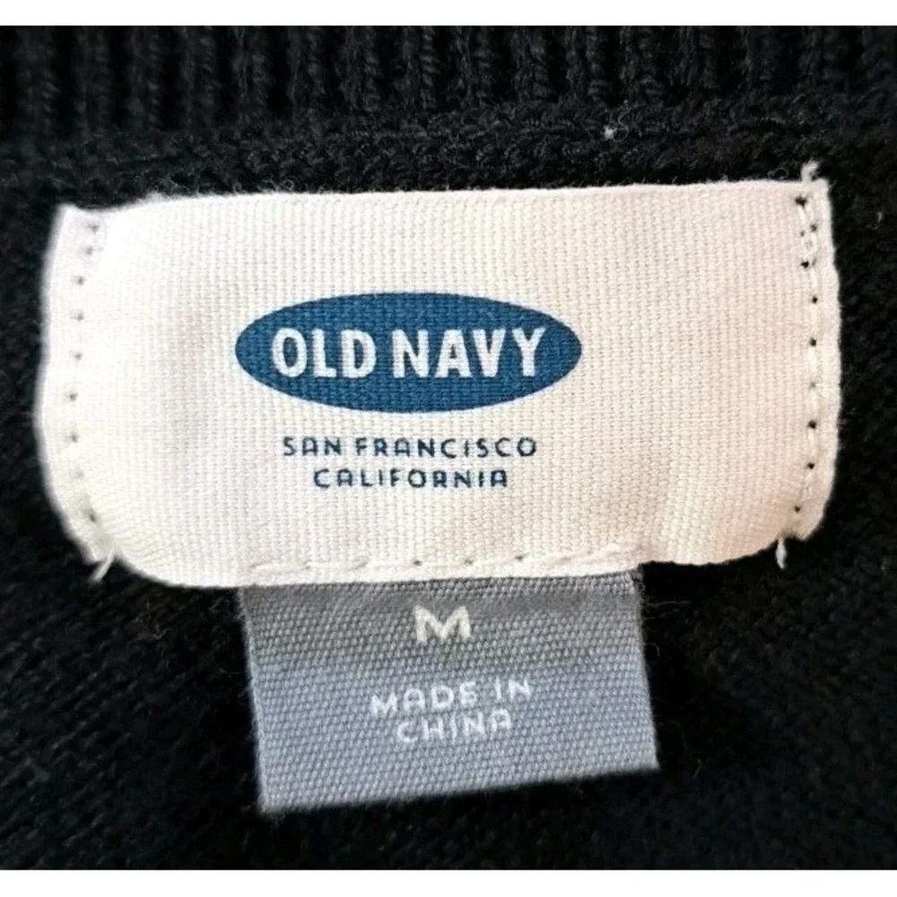 Old Navy Sweater Dress M Black Scoop Neck Ribbed‎ Waist Long Sleeve Cotton Blend